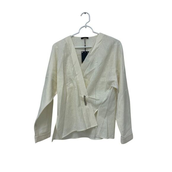 Massimo Dutti Women Shirt XS Cream Wool Cotton Surplice Neckline 5133/791 NWT - Picture 2 of 12